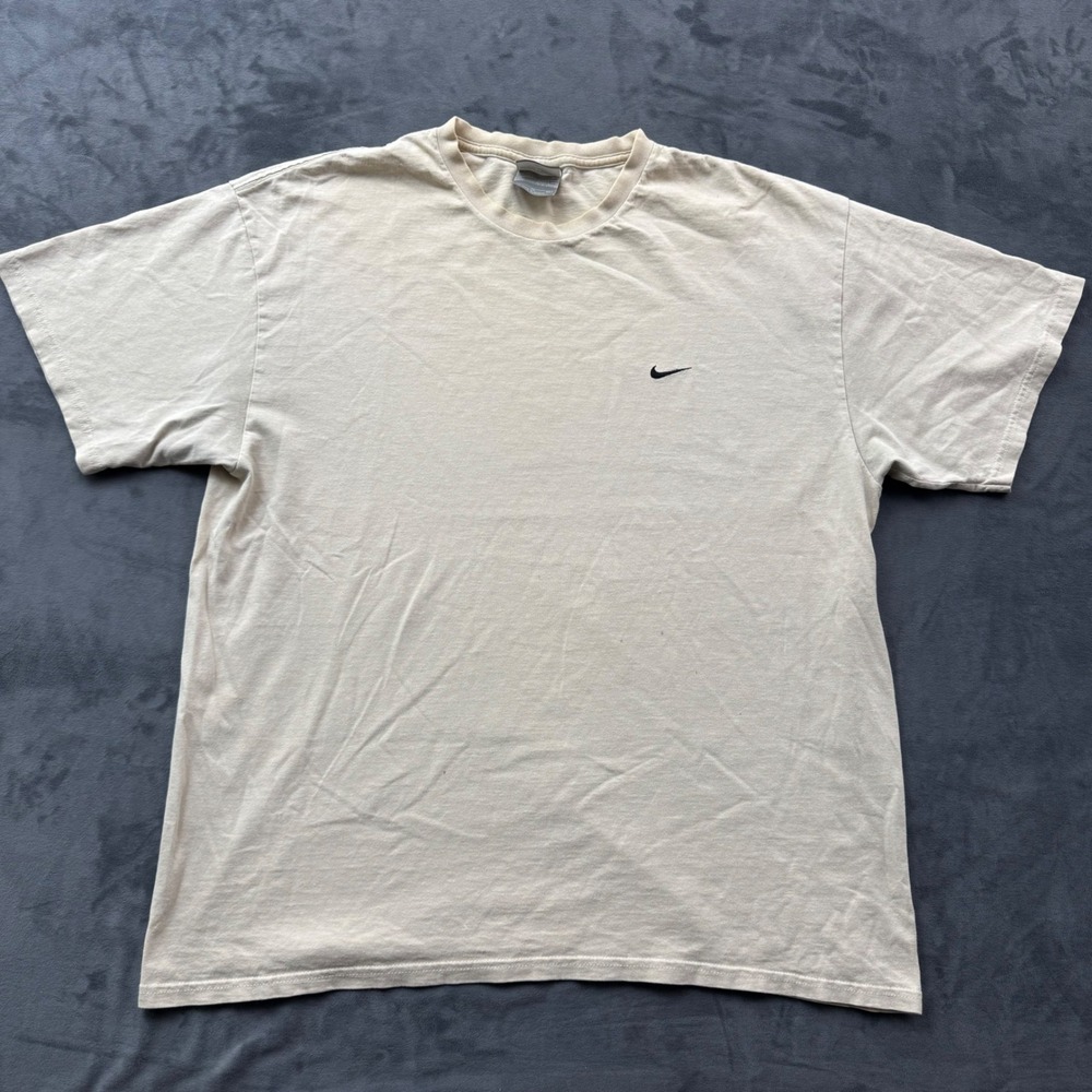 Nike Center Swoosh T-Shirt Mens XL Tan Beige Embroidered Logo Short Sleeve